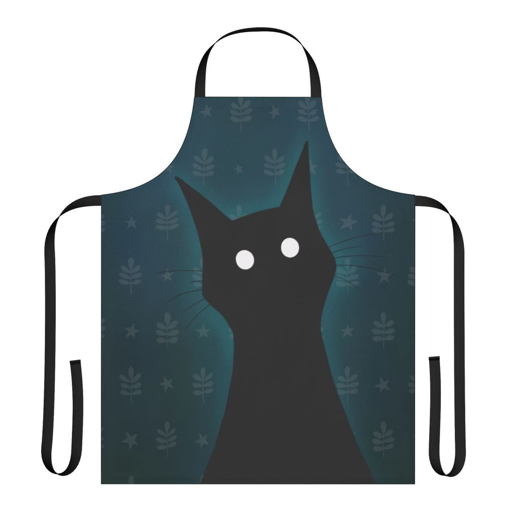 A spooky black cat illustration on a high-quality apron for cat lovers