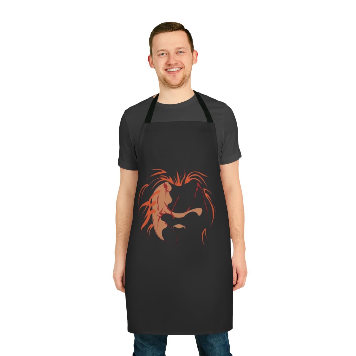 Chucky-inspired apron with horror movie graphics