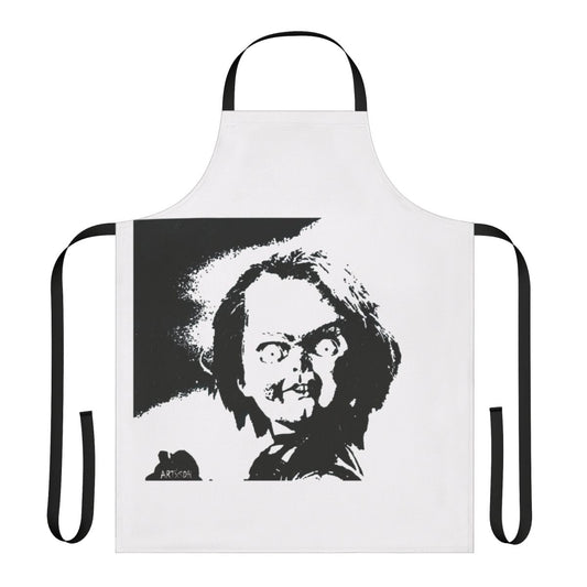 Stylish apron featuring the iconic horror character Chucky from the Child's Play movie franchise