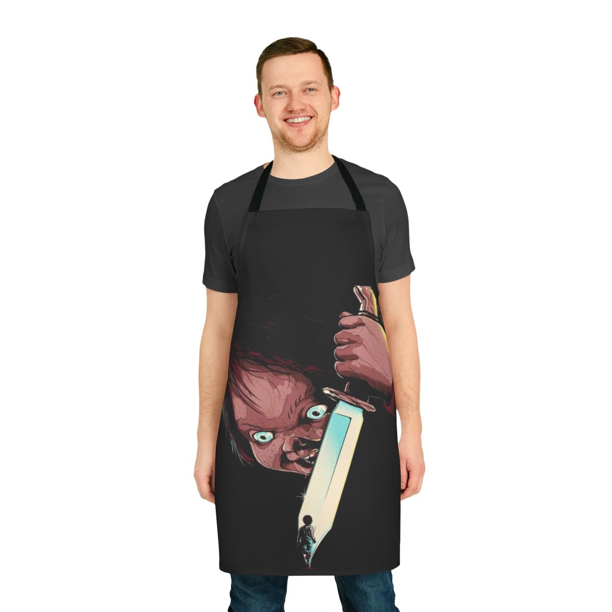 Chucky-inspired apron with horror graphics