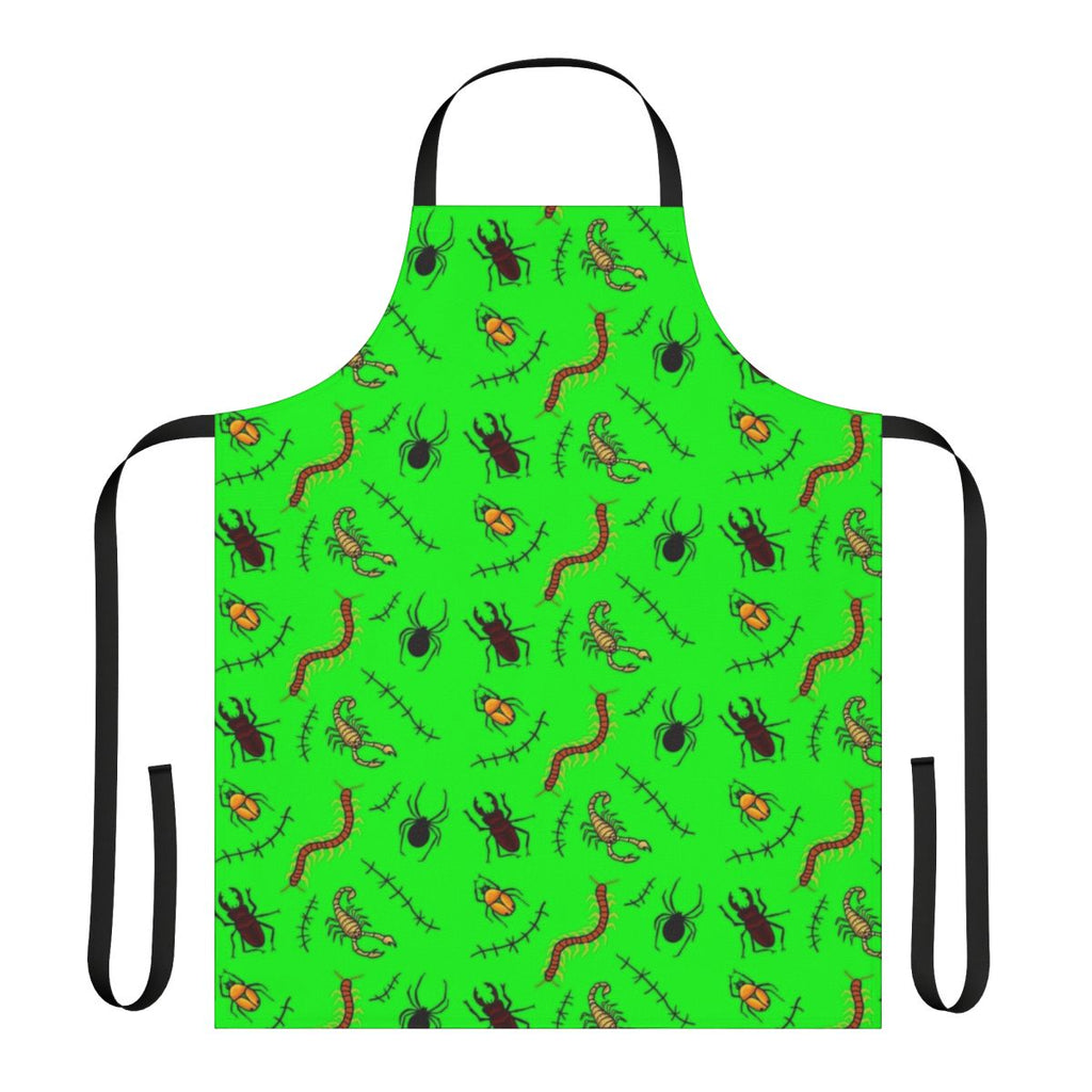 Spooky apron with creepy bugs, spiders, and monster design