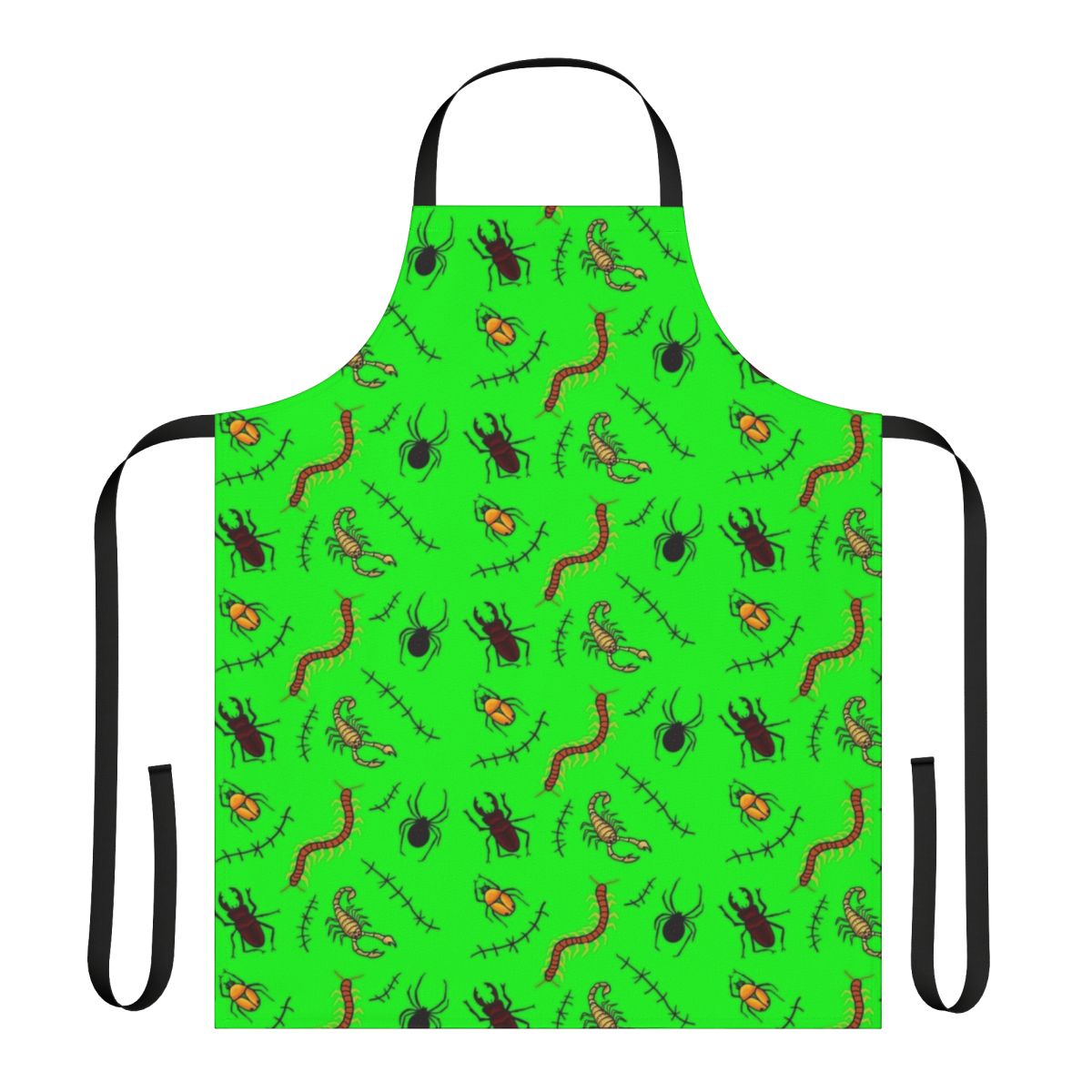 Spooky apron with creepy bugs, spiders, and monster design