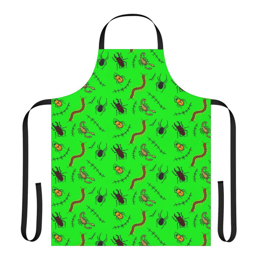 Spooky apron with creepy bugs, spiders, and monster design