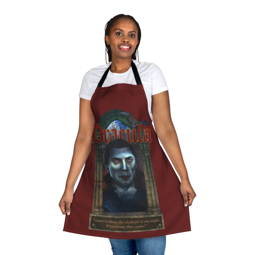 Dracula-themed apron with classic vampire imagery and Gothic design