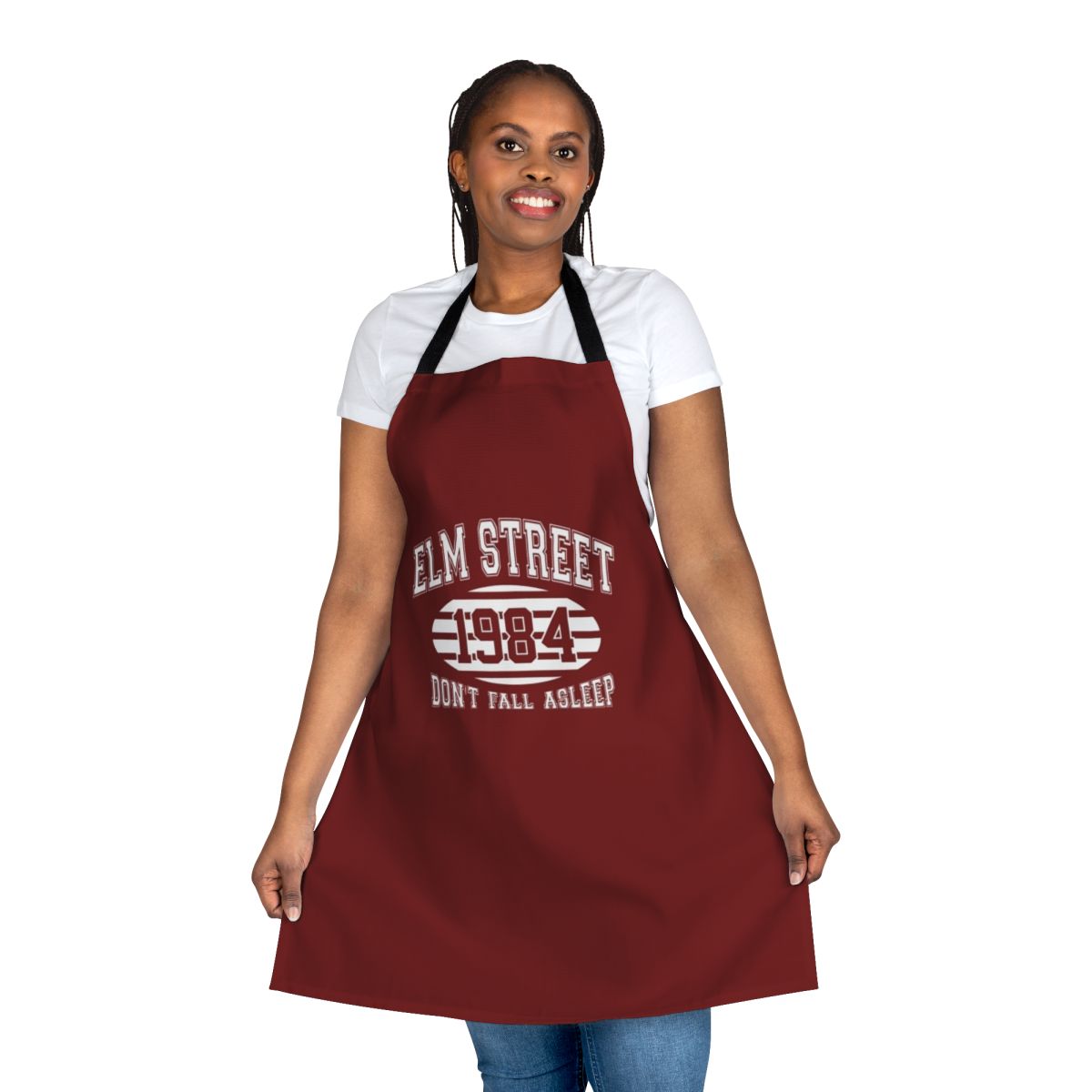 Elm Street College-inspired apron with Freddy Krueger-style design