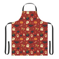 Spooky fall apron with a whimsical pattern featuring pumpkins, mushrooms, and other autumnal elements