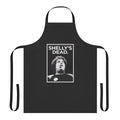 A black apron featuring the character Shelly Finklestein from the Friday the 13th horror movie franchise.