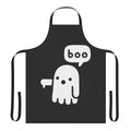 Stylized illustration of a ghostly figure on a black and white apron