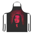 A black gothic-style apron with an Addams Family-inspired design