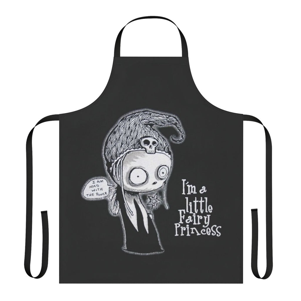 Spooky gothic apron featuring a quirky illustration of a little dead girl
