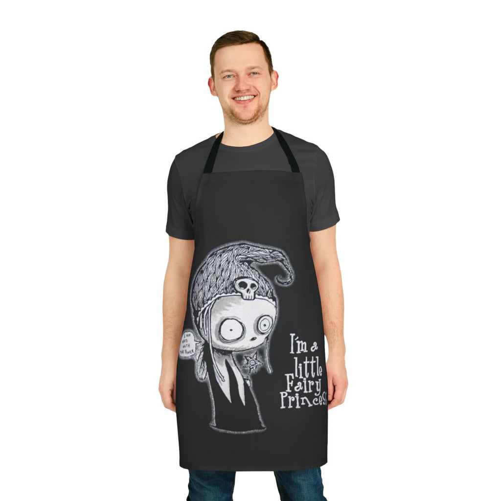 Spooky gothic apron featuring a quirky illustration of a little dead girl