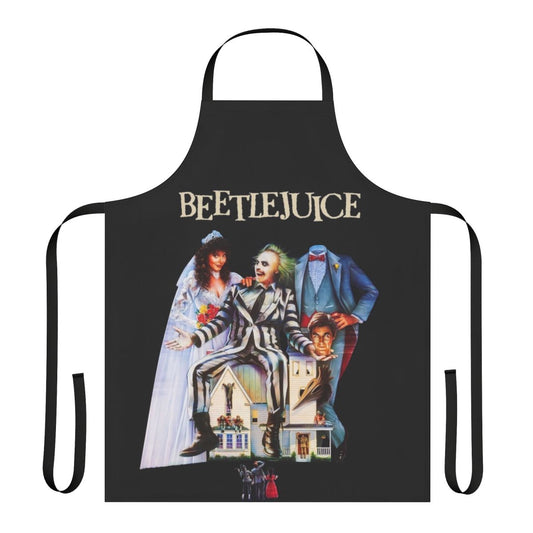 Beetlejuice inspired apron with Tim Burton's iconic characters and gothic imagery