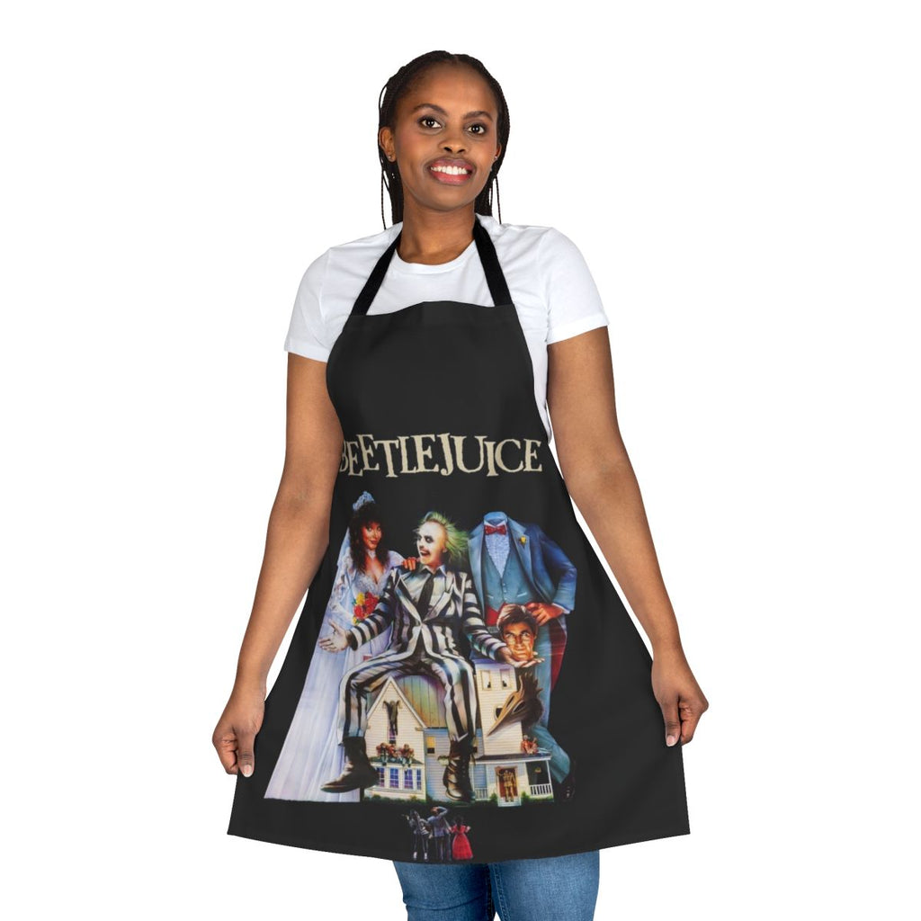 Beetlejuice inspired apron with Tim Burton's iconic characters and gothic imagery