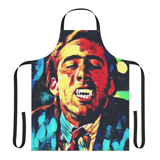 Colorful apron featuring a vampire kiss design, perfect for Halloween or movie theme parties.
