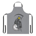 Banksy-inspired grim reaper clock graphic printed on a black apron