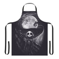 A black apron with a spooky skeletal design inspired by The Nightmare Before Christmas