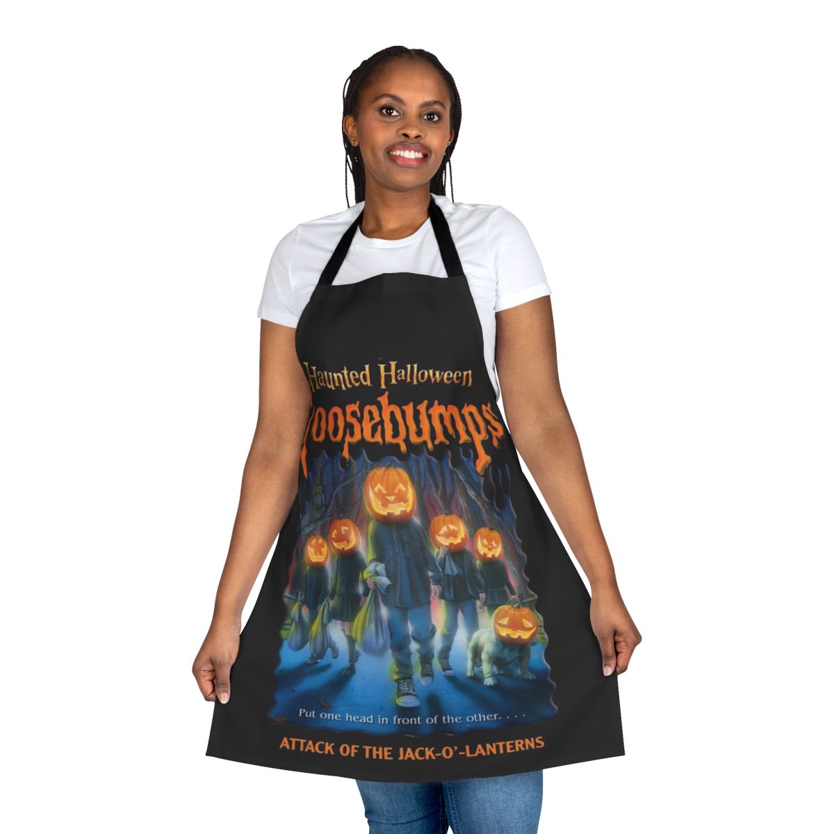 Haunted Halloween apron featuring a spooky design inspired by the Goosebumps book series
