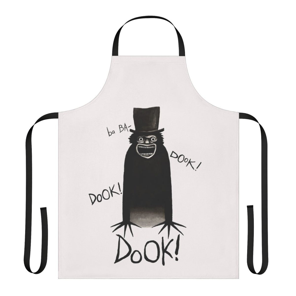 Spooky horror apron featuring a Babadook-inspired design, perfect for fans of the cult classic horror movie.