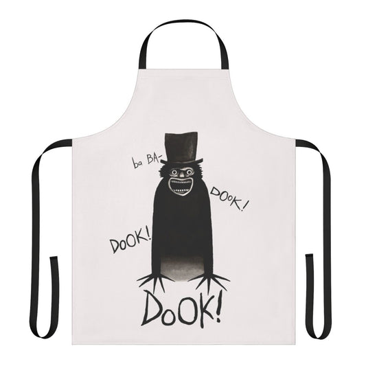 Spooky horror apron featuring a Babadook-inspired design, perfect for fans of the cult classic horror movie.
