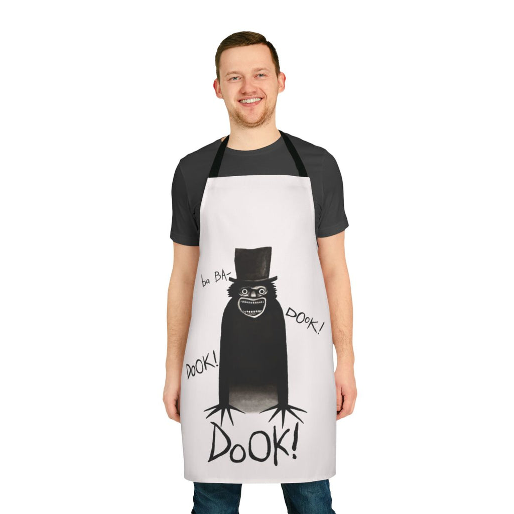 Spooky horror apron featuring a Babadook-inspired design, perfect for fans of the cult classic horror movie.