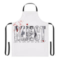 A black and red apron with a spooky horror-inspired design, perfect for Halloween or horror movie fans.