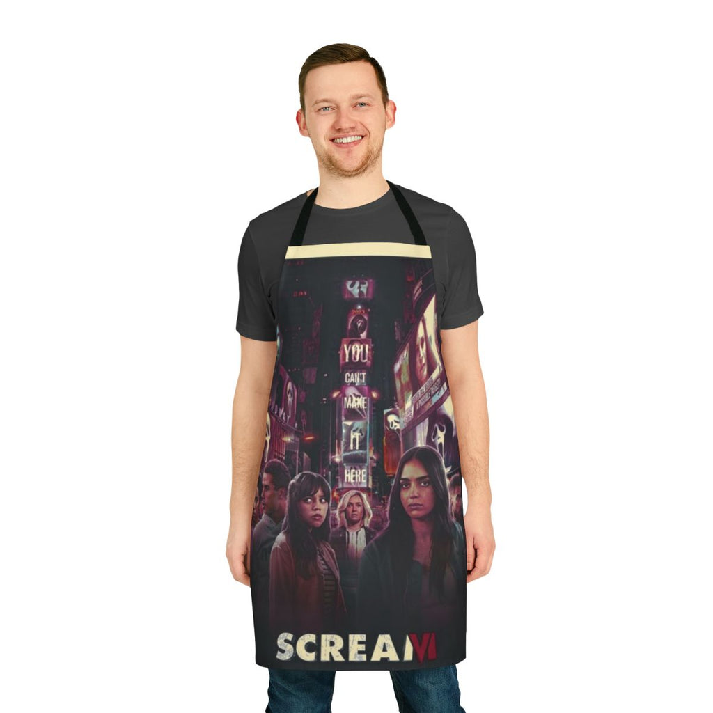 Spooky horror movie-themed apron with Scream 6 inspired design