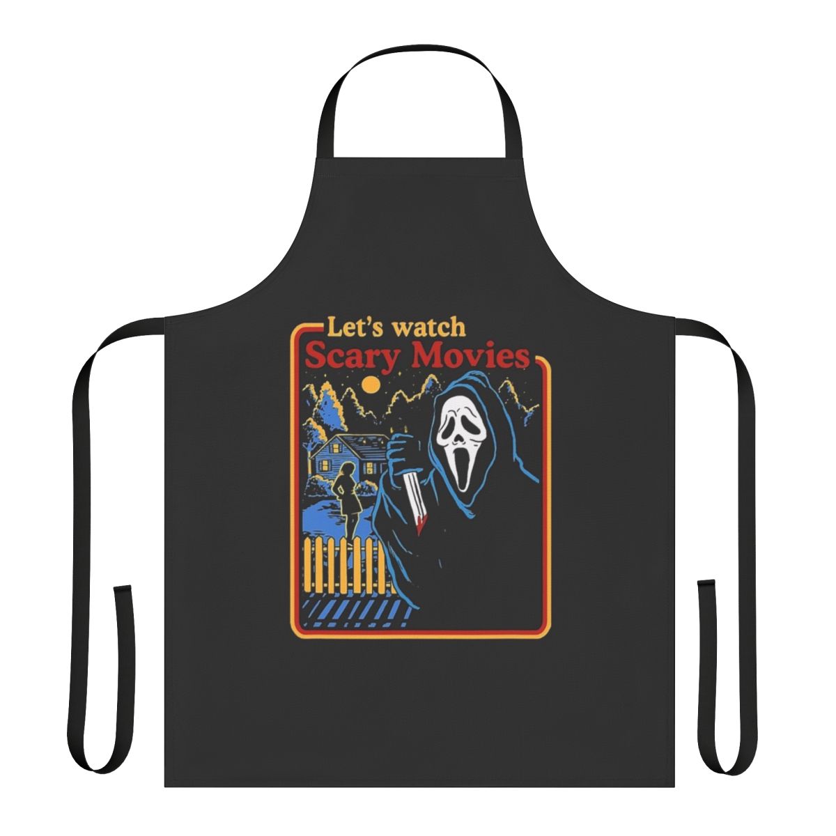 Spooky horror movie lover's apron with ghostly and haunting imagery