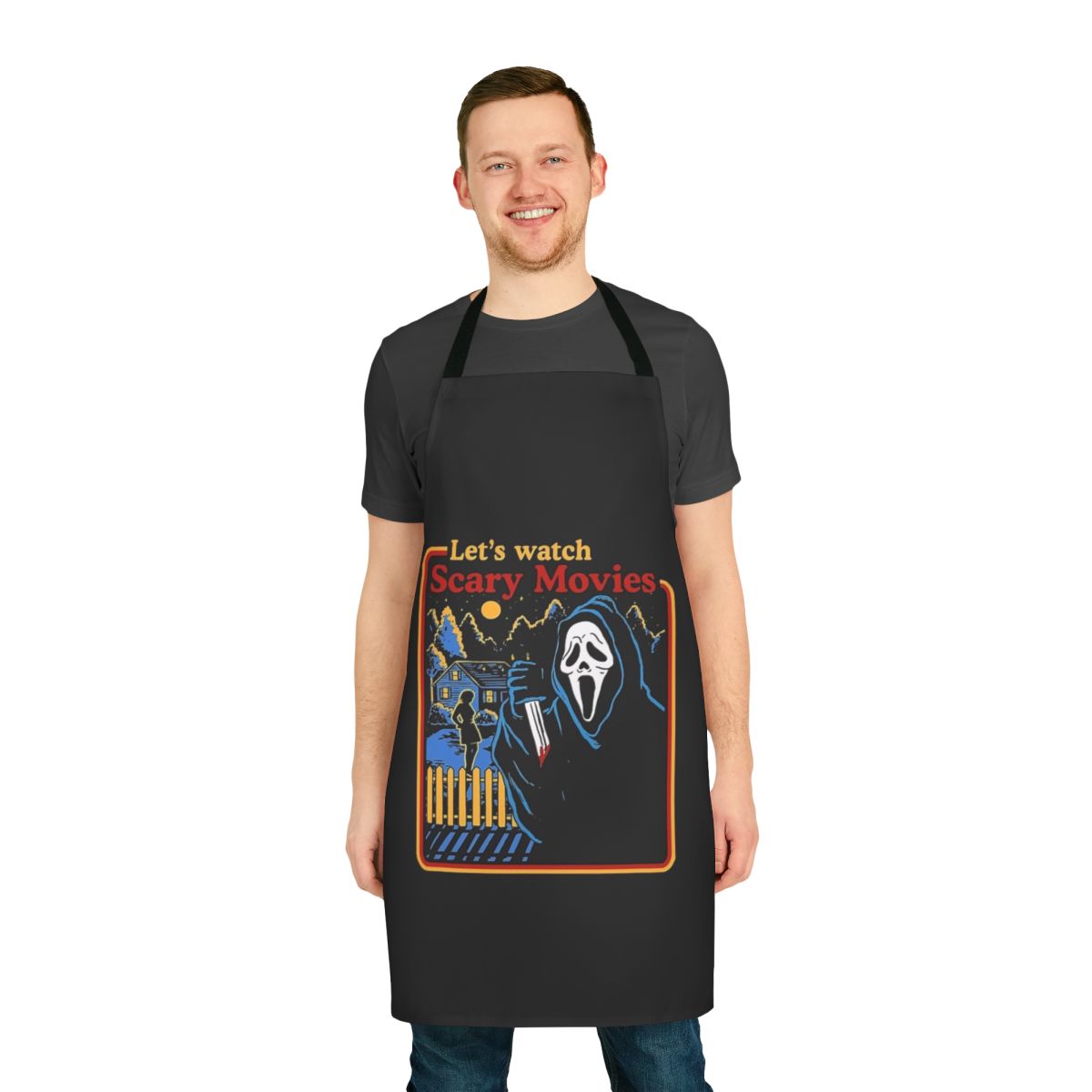Spooky horror movie lover's apron with ghostly and haunting imagery