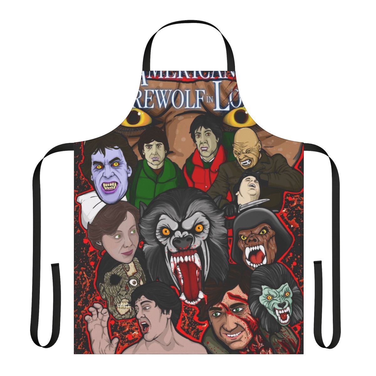 An American Werewolf in London movie poster printed on a high-quality apron
