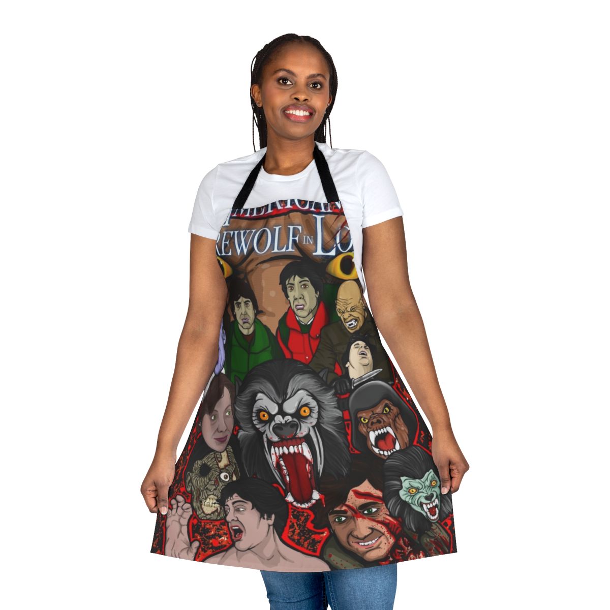 An American Werewolf in London movie poster printed on a high-quality apron
