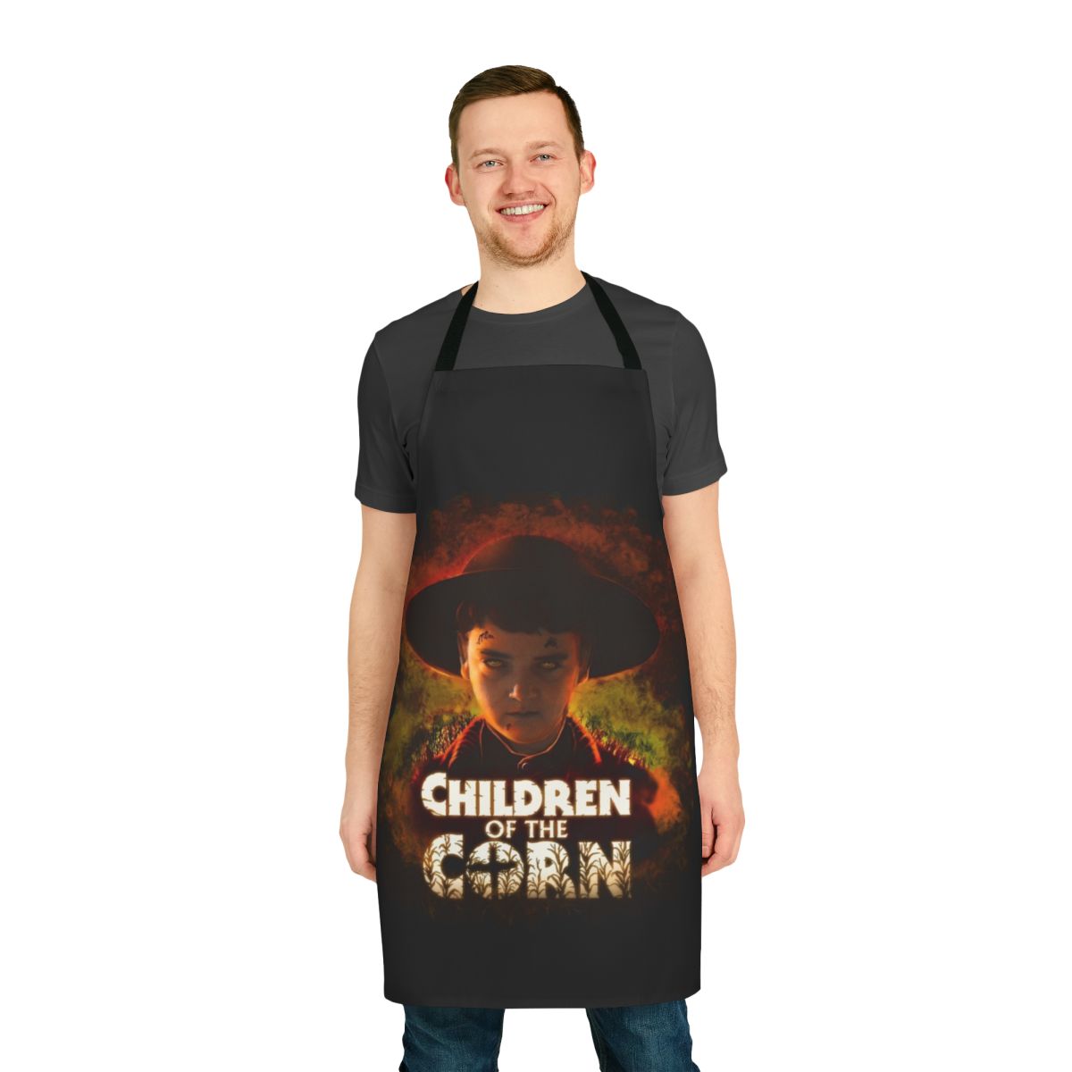 Children of the Corn-inspired apron with a spooky corn field design