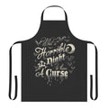 A dark, horror-inspired apron featuring Dracula and bats in a retro gaming style