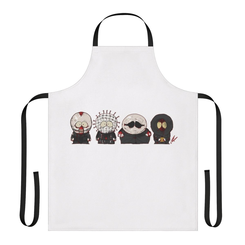 Spooky horror-themed apron with Southpark and Hellraiser-inspired design
