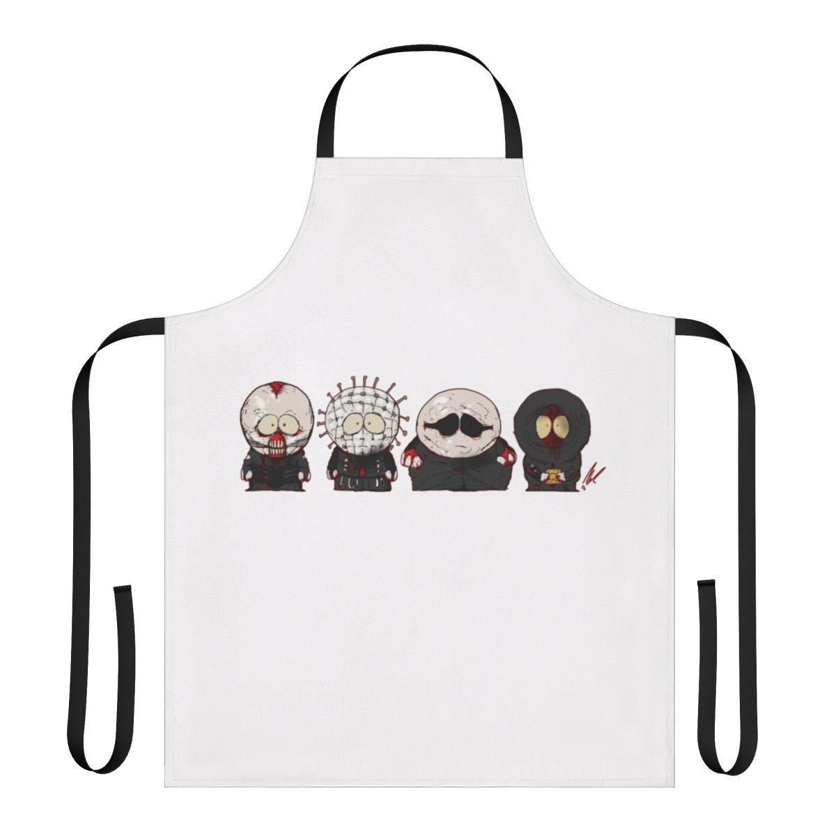Spooky horror-themed apron with Southpark and Hellraiser-inspired design