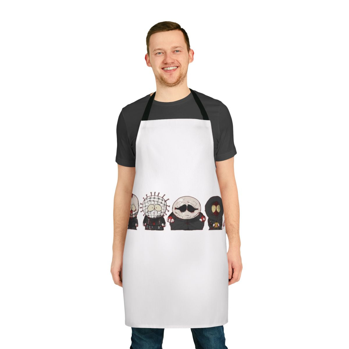 Spooky horror-themed apron with Southpark and Hellraiser-inspired design