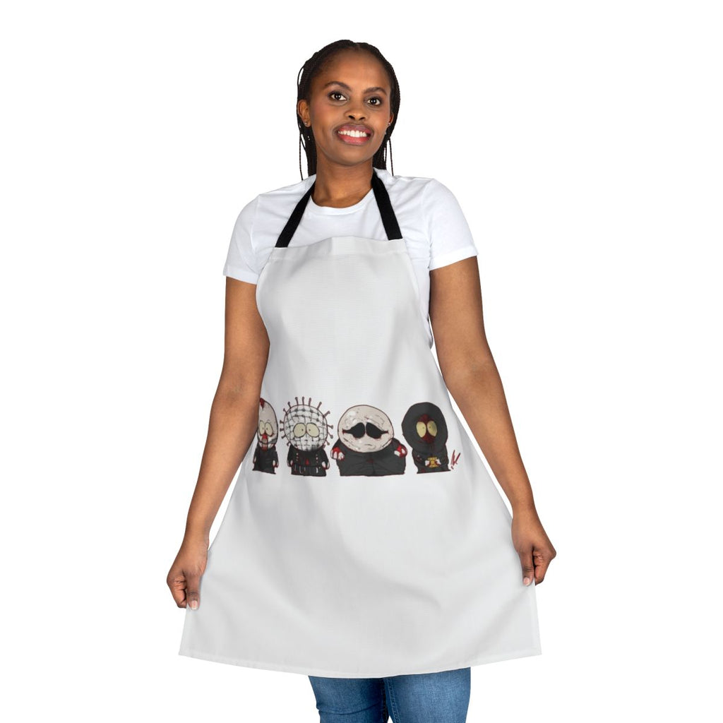 Spooky horror-themed apron with Southpark and Hellraiser-inspired design