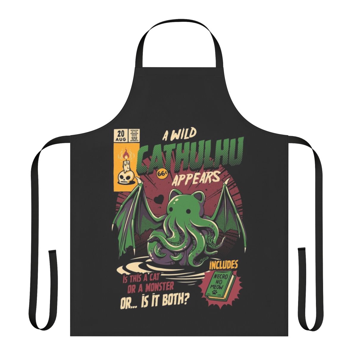 A spooky horror-themed apron featuring the iconic Cthulhu from H.P. Lovecraft's cult classic stories