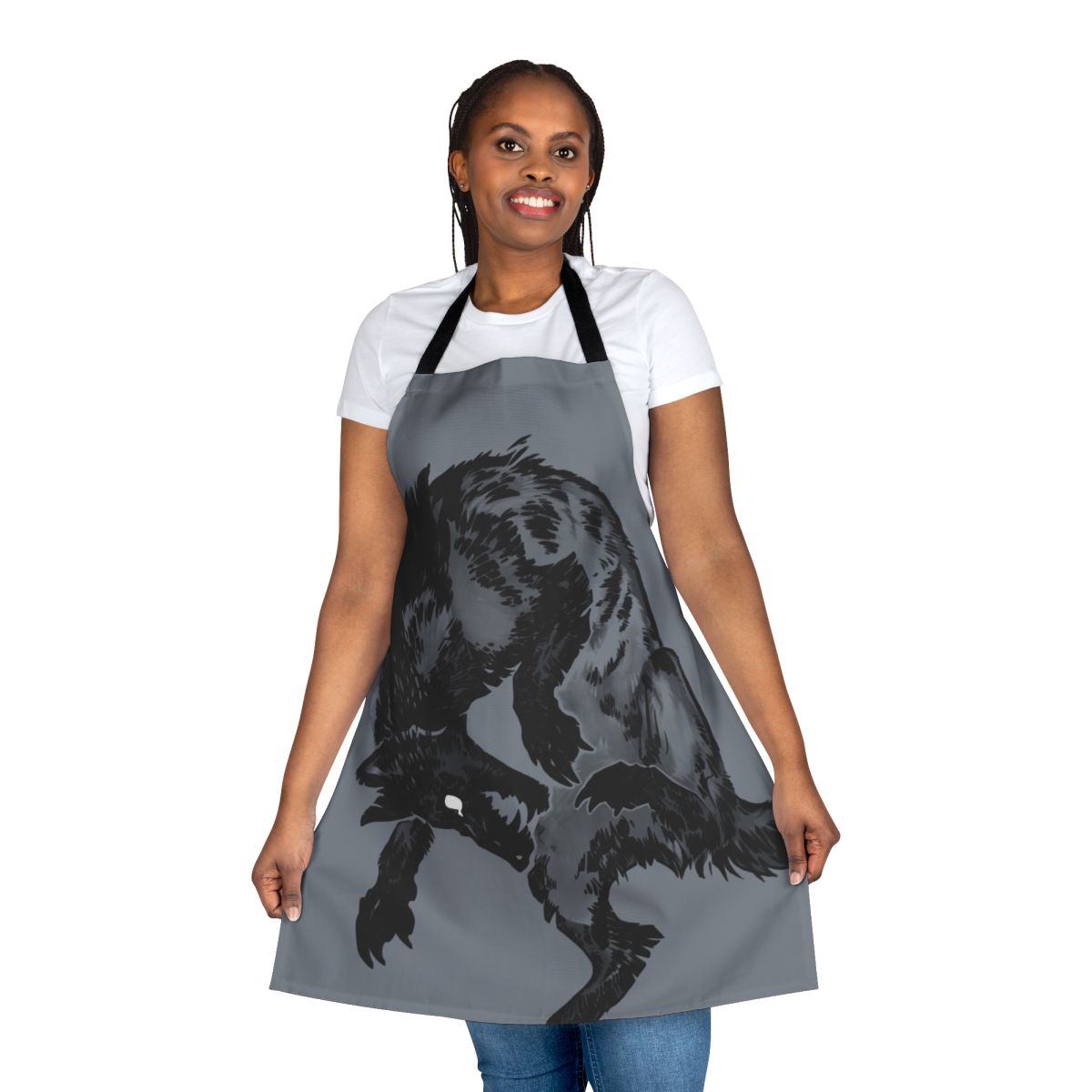 Hyena-themed apron with a creepy, animal-inspired design