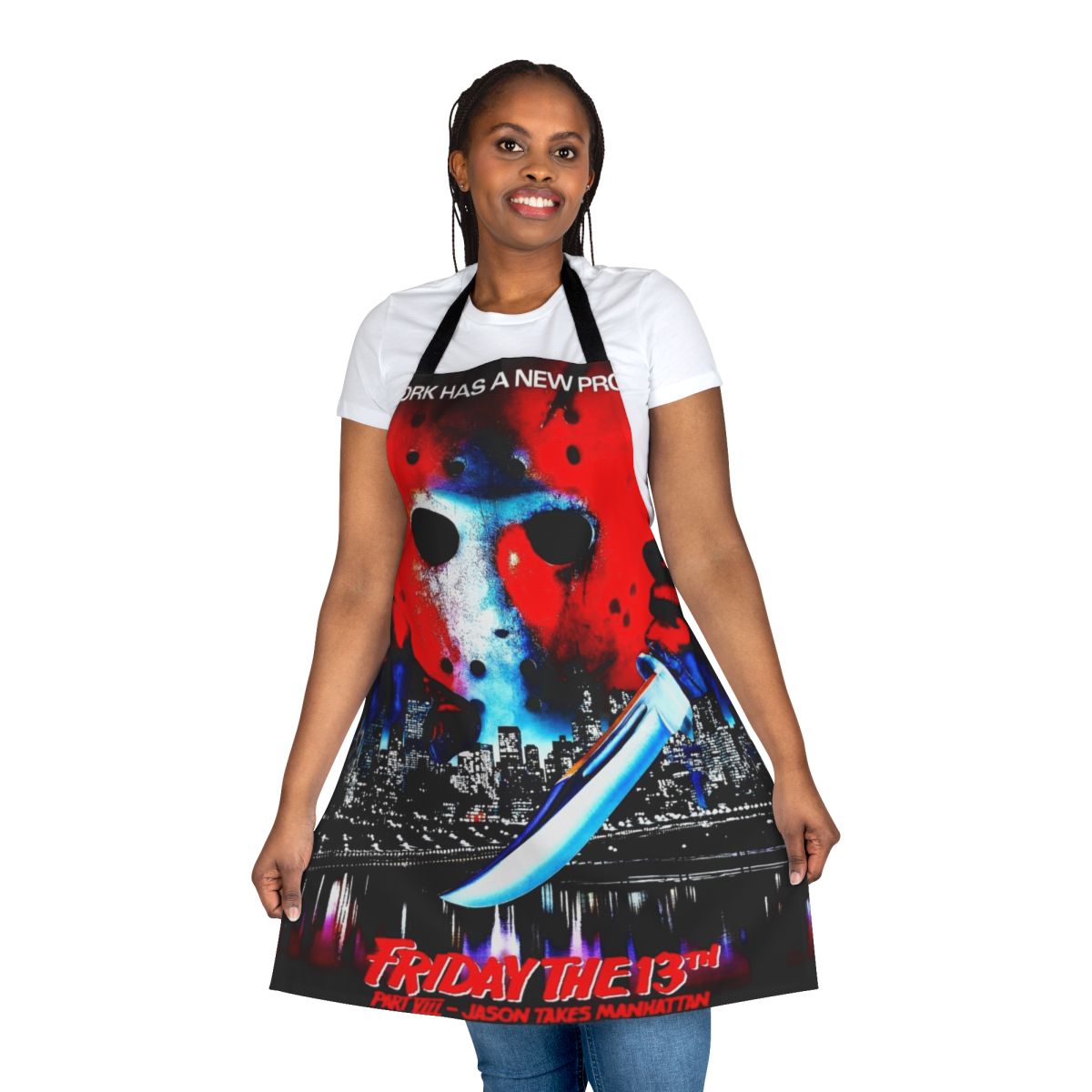 Apron featuring a graphic of Jason from the "Friday the 13th" horror movie franchise