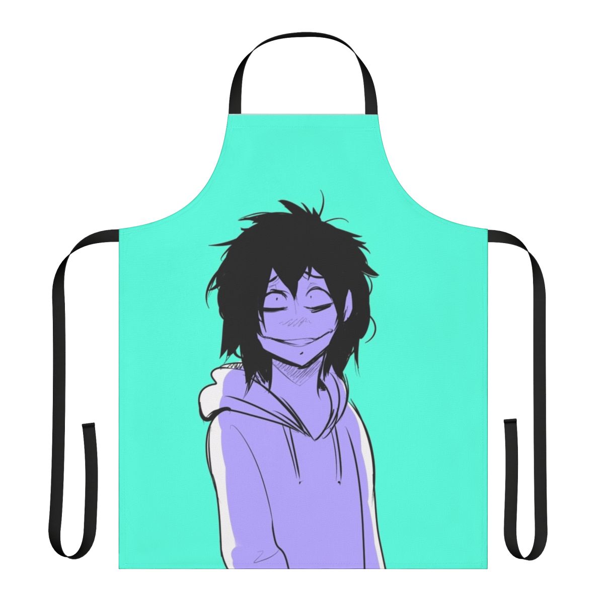 A black and white apron with the "Jeff the Killer" character design, a famous creepypasta horror figure.