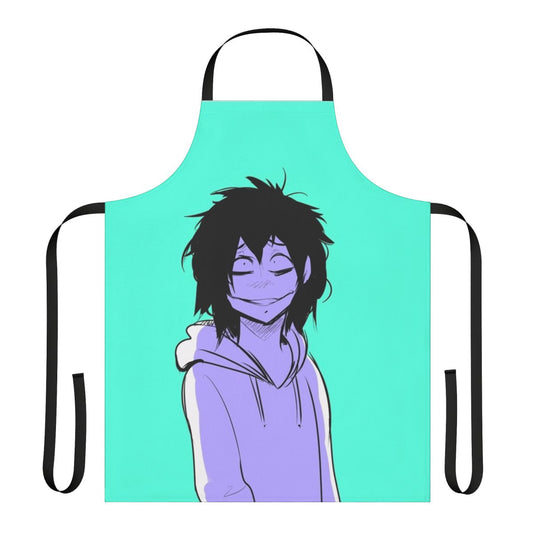 A black and white apron with the "Jeff the Killer" character design, a famous creepypasta horror figure.