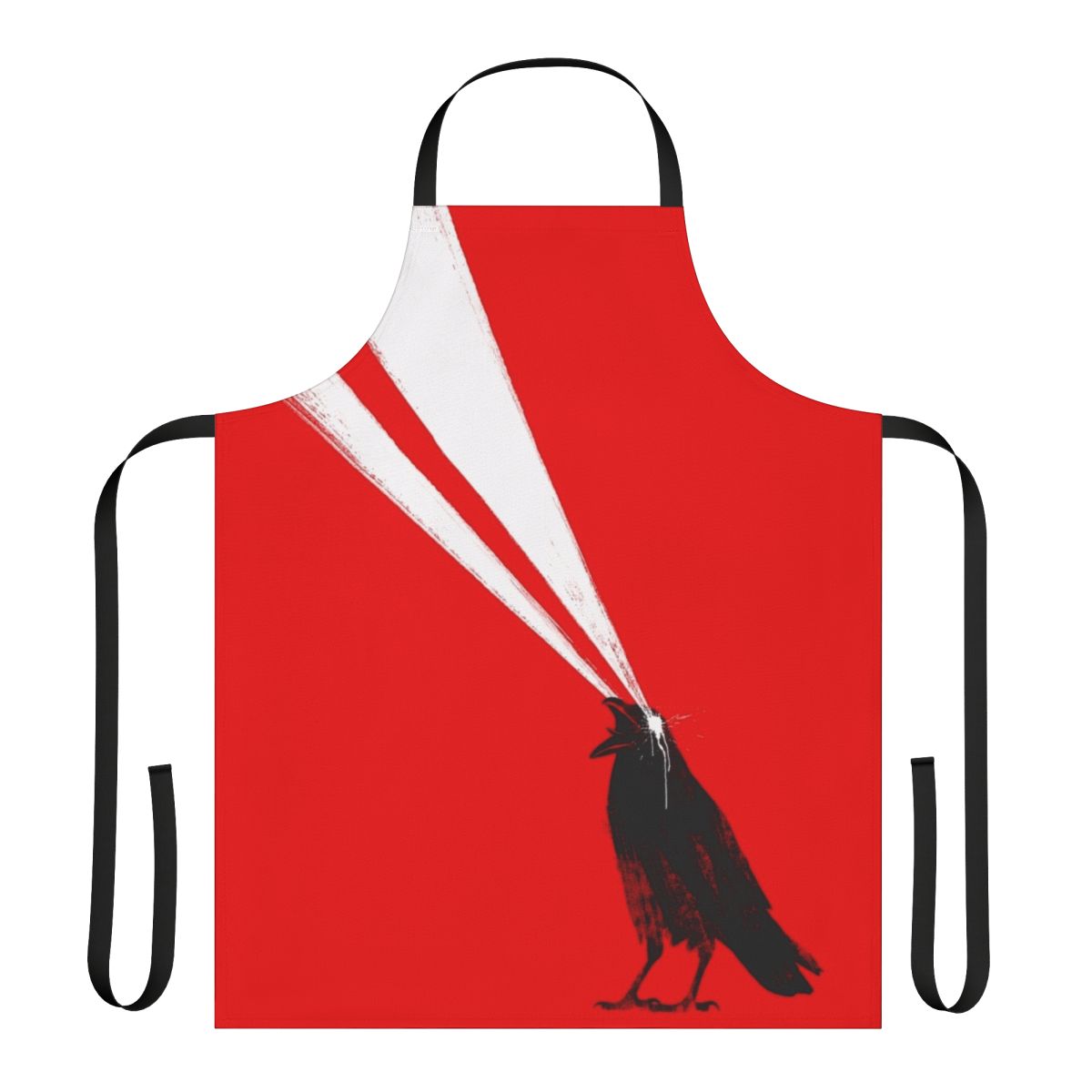 Stylish apron featuring a laser-etched crow silhouette design in a retro, horror-inspired aesthetic.