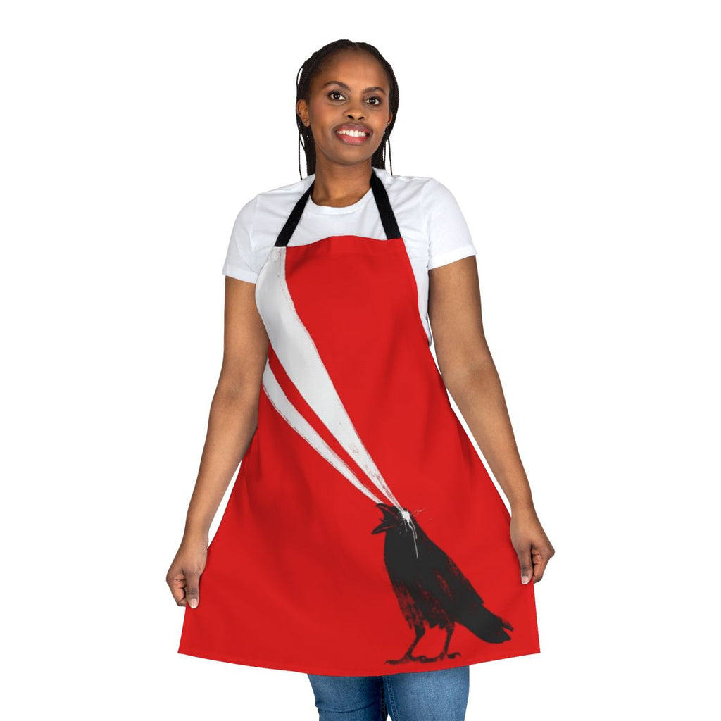 Stylish apron featuring a laser-etched crow silhouette design in a retro, horror-inspired aesthetic.