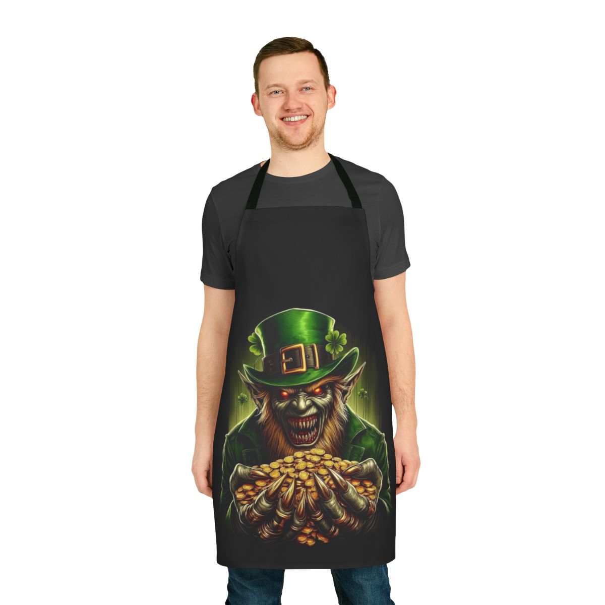 Spooky Leprechaun Luck of the Irish Apron featuring a zombie leprechaun design