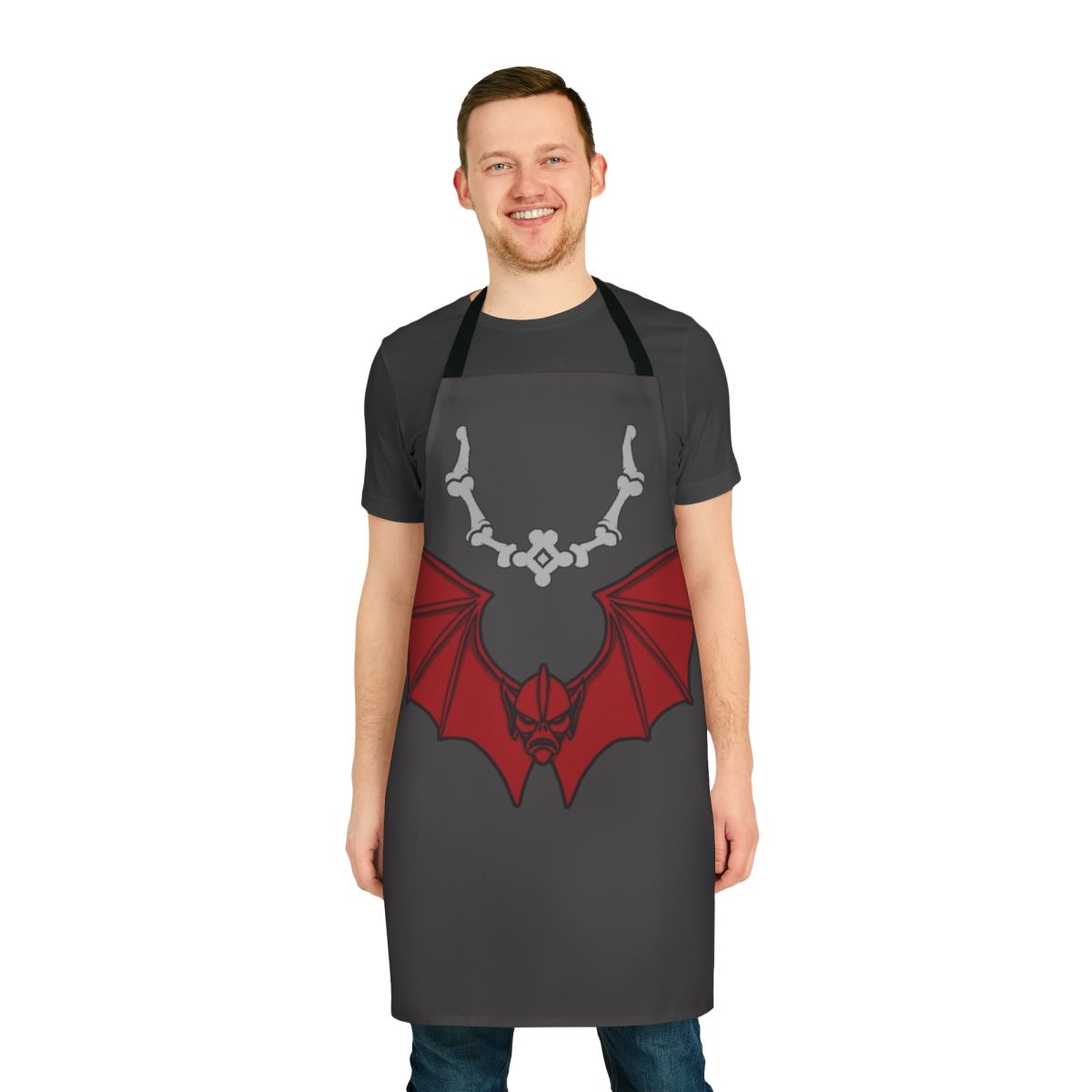 Dark and gothic-style kitchen apron inspired by the Masters of the Universe franchise