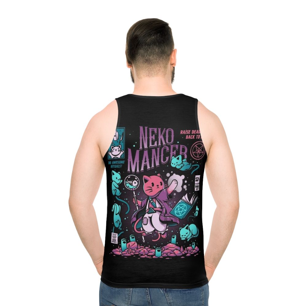 Spooky Nekomancer unisex tank top featuring cat magic and mystical necromancer design