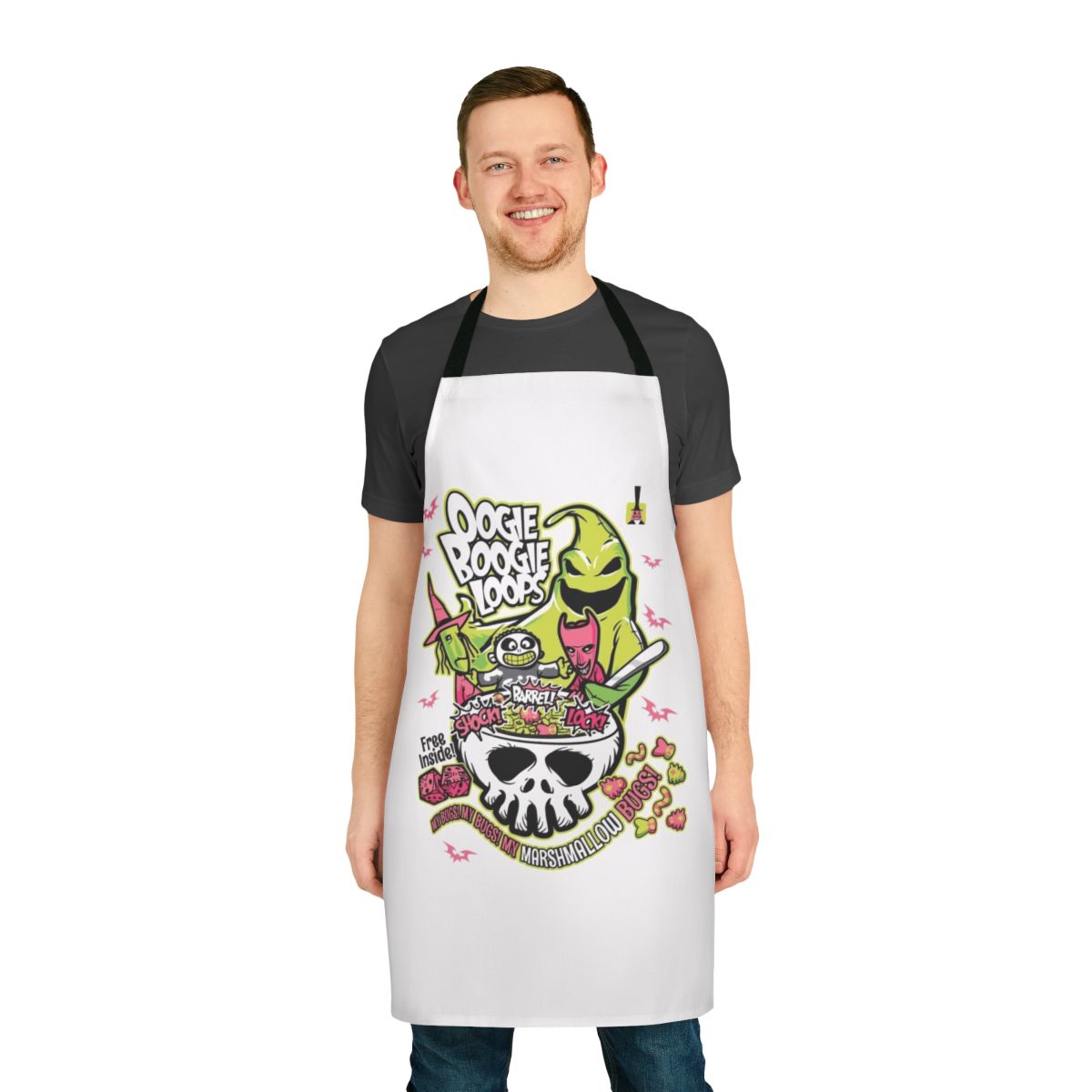 Oogie Boogie inspired bib apron with a spooky Halloween design