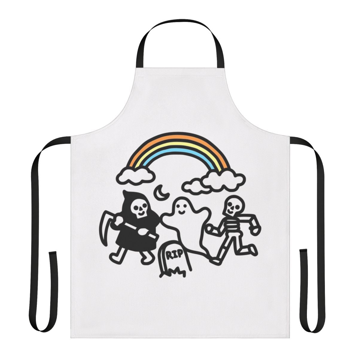 Spooky Pals Apron with Skulls, Ghosts, and Skeletons