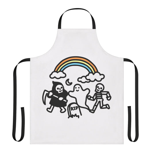 Spooky Pals Apron with Skulls, Ghosts, and Skeletons