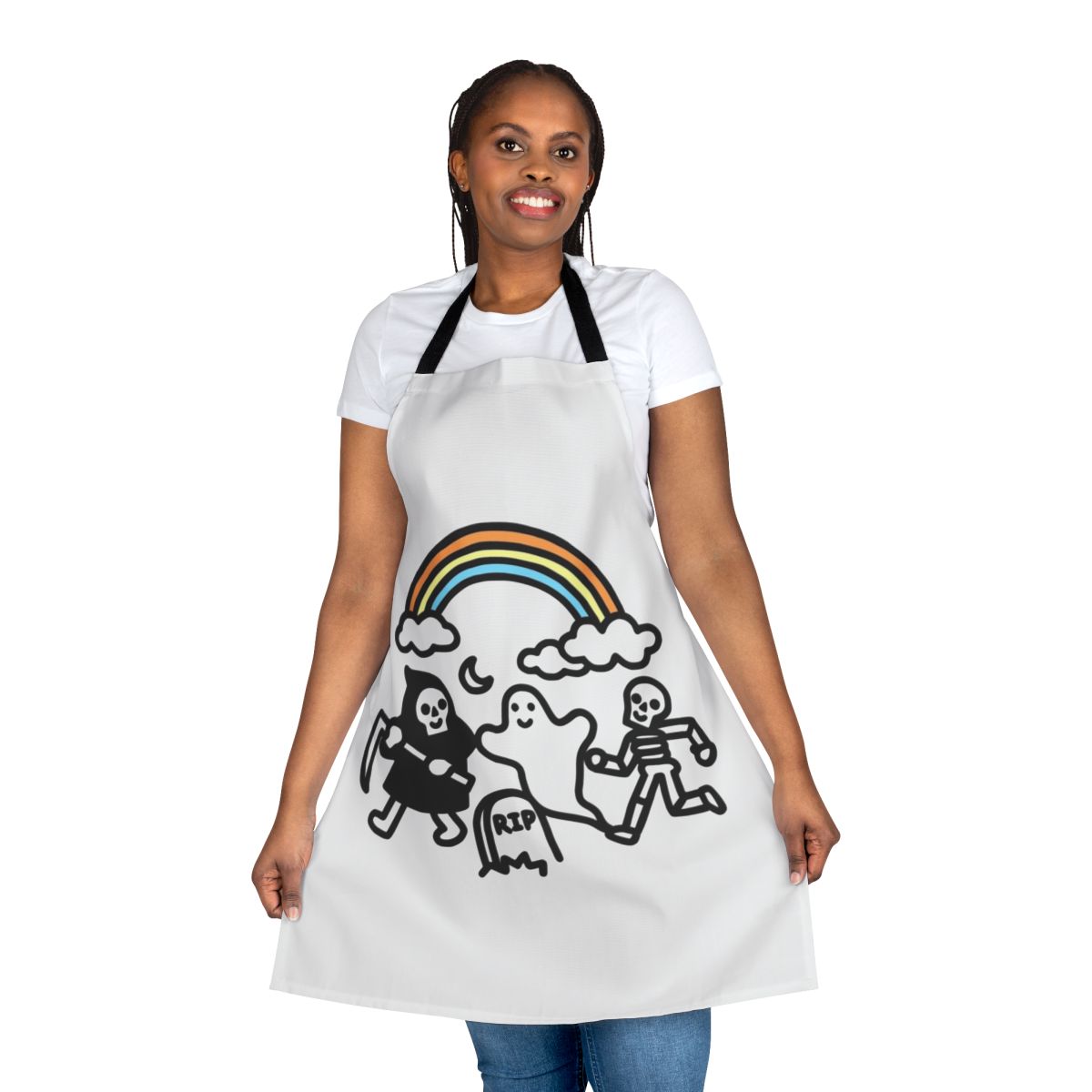 Spooky Pals Apron with Skulls, Ghosts, and Skeletons